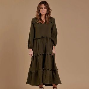 Rylee + Cru Olive Green Tiered Maxi Dress
